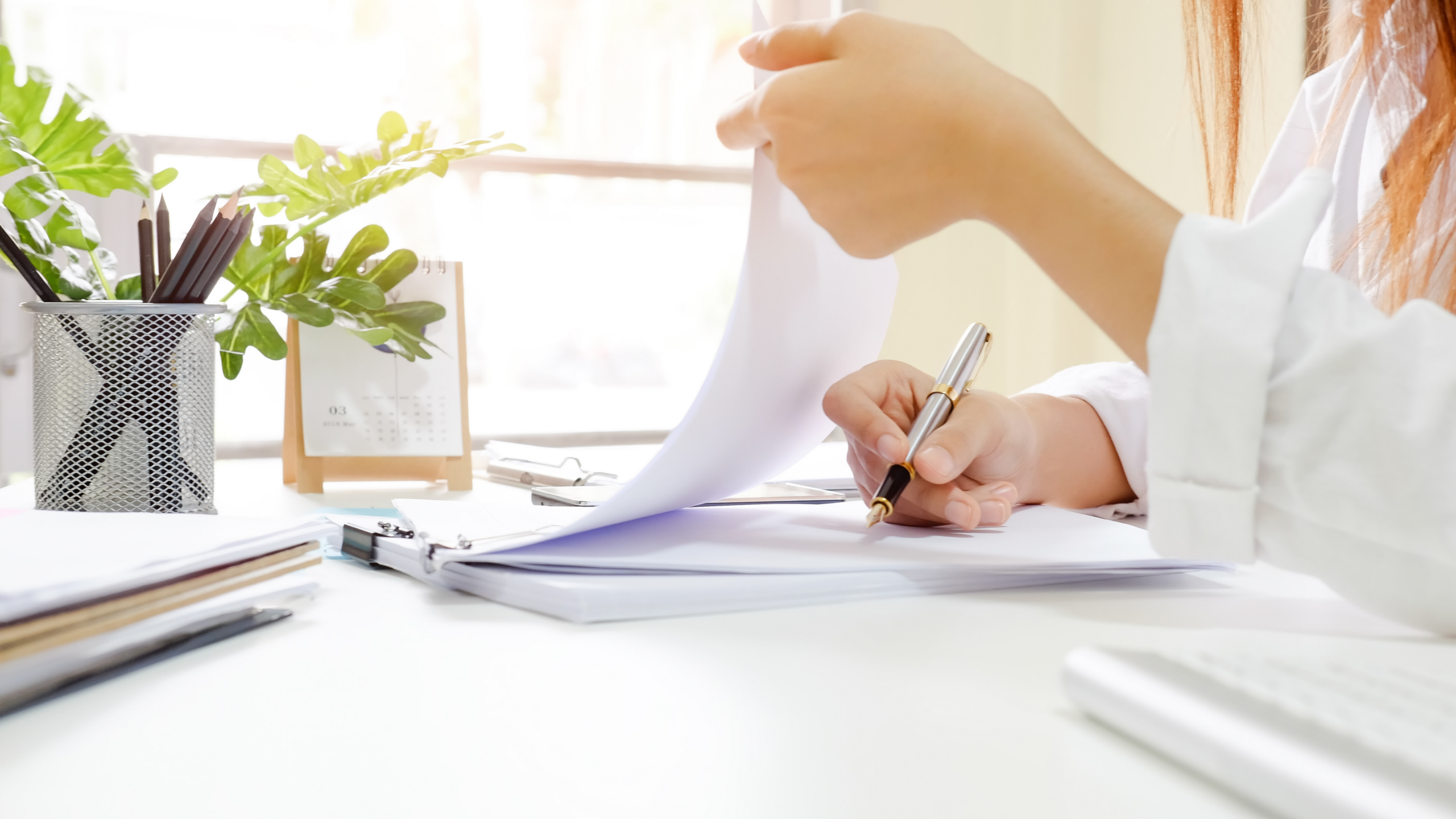 An image of a female team member reviewing documents for an audit