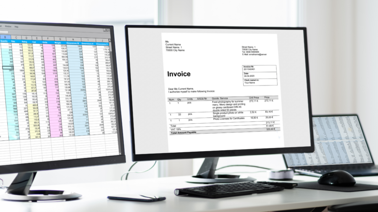 An image of a small business owners computer where they are working on client invoicing