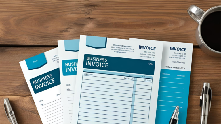 An image of some small business invoices on a desk.