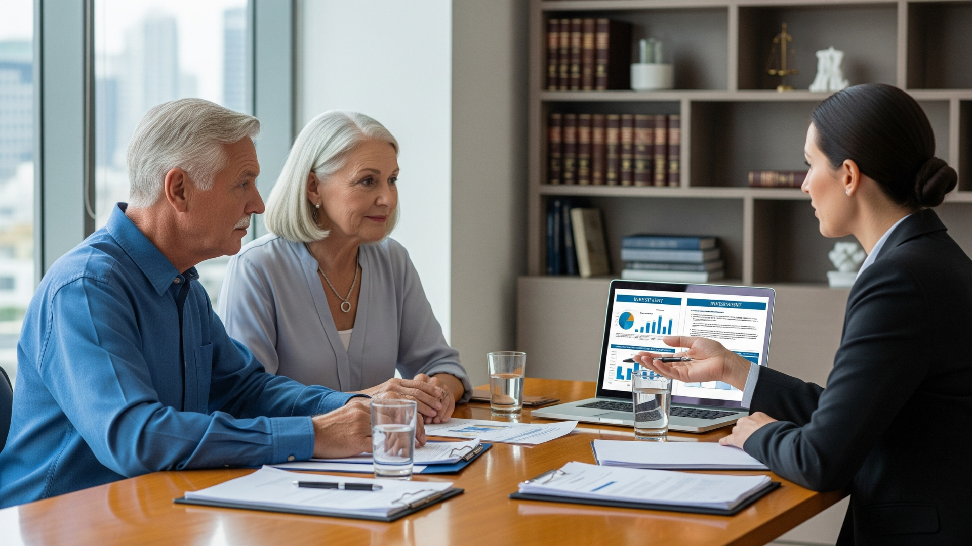 An image of an elderly couple who is meeting with their CPA Estate Planning Expert in Markham to help update their child's trust fund.